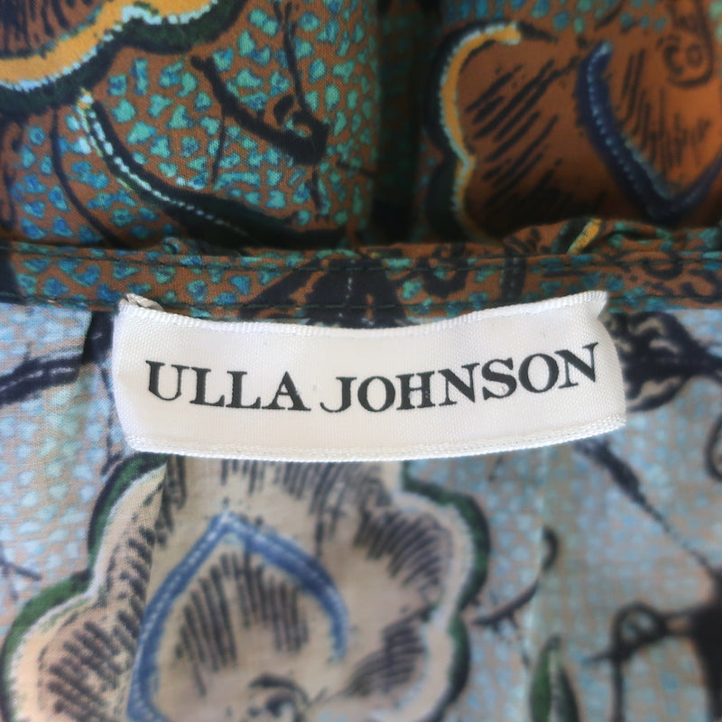 Ulla Johnson Caris Puff Sleeve Mini Dress Spruce Floral Ruffled Cotton Size 2