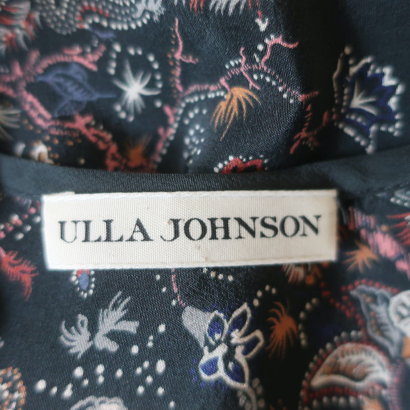Ulla Johnson Tassel Top Posy Black Printed Silk Size 2 Sleeveless Blouse