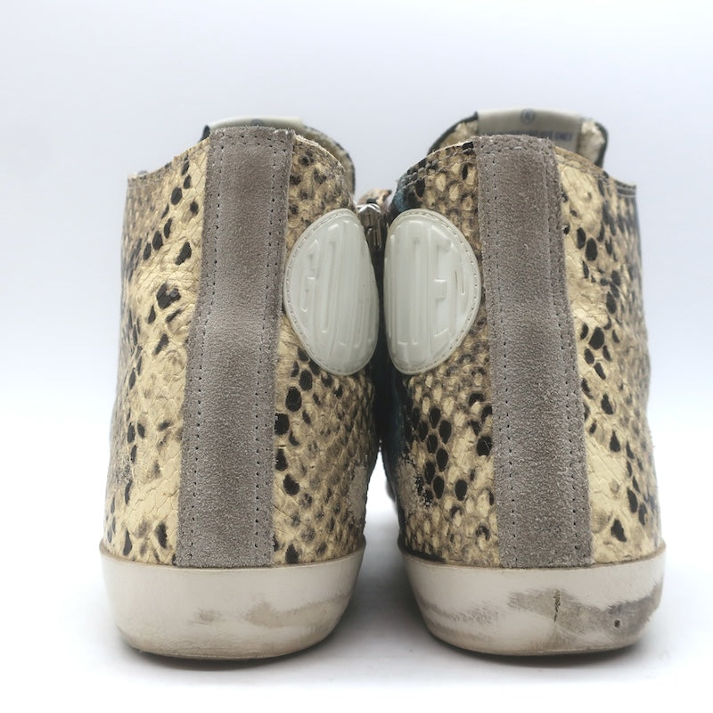 Golden Goose Francy Snake-Embossed High Top Sneakers Cream/Gray Size 37
