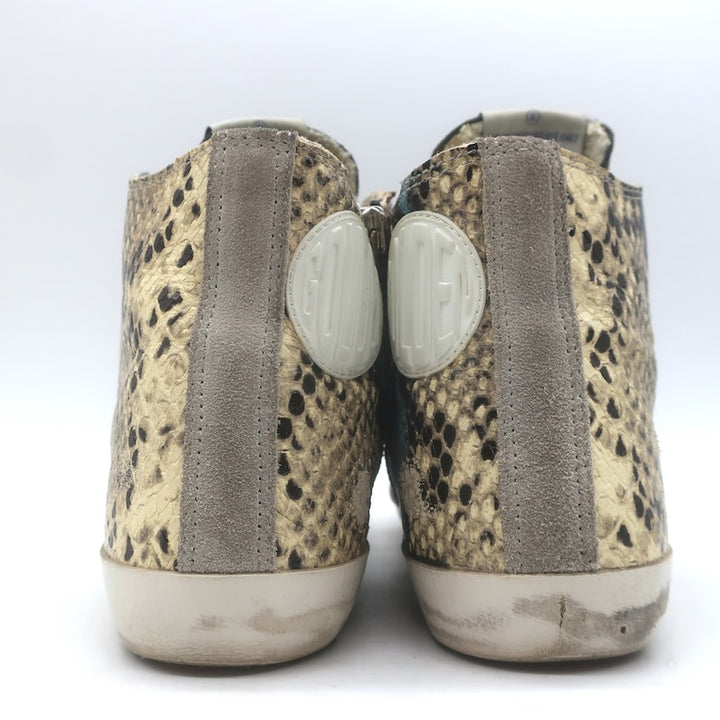 Golden Goose Francy Snake-Embossed High Top Sneakers Cream/Gray Size 37