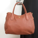 Prada Vitello Daino Two-Way Tote Brown Leather Large Shoulder Bag