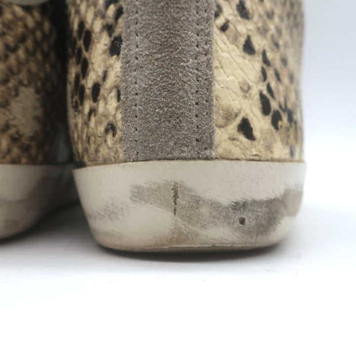 Golden Goose Francy Snake-Embossed High Top Sneakers Cream/Gray Size 37