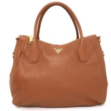 Prada Vitello Daino Two-Way Tote Brown Leather Large Shoulder Bag