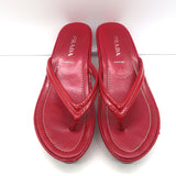 Prada Platform Thong Wedge Sandals Red Patent Leather Size 39.5