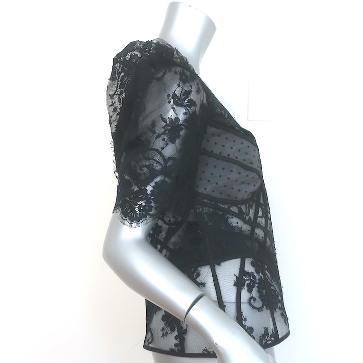 Zimmermann Dancer Lace Puff Sleeve Blouse Black Size 2