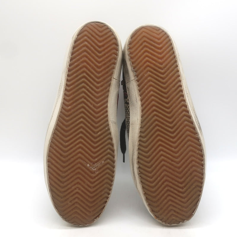 Golden Goose Francy Snake-Embossed High Top Sneakers Cream/Gray Size 37