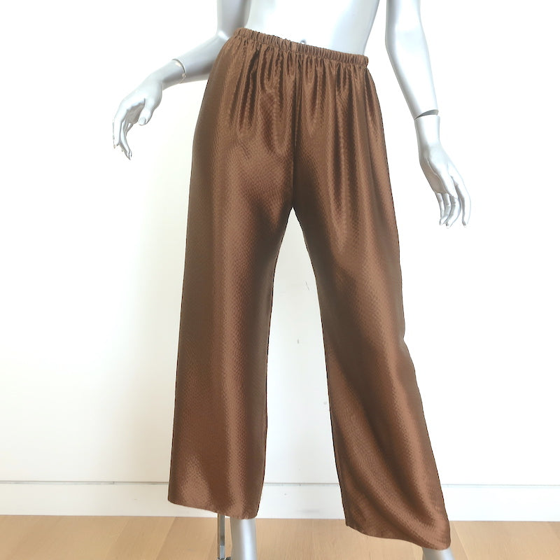 Peter Cohen Hammered Silk Blouse &amp; Cropped Pull-On Pants Set Brown Size Medium