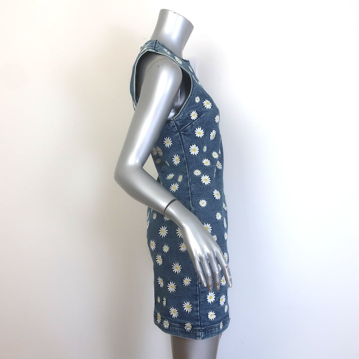 Alice + Olivia Wynell Daisy-Embroidered Denim Mini Dress Medium Wash Size 2 NEW