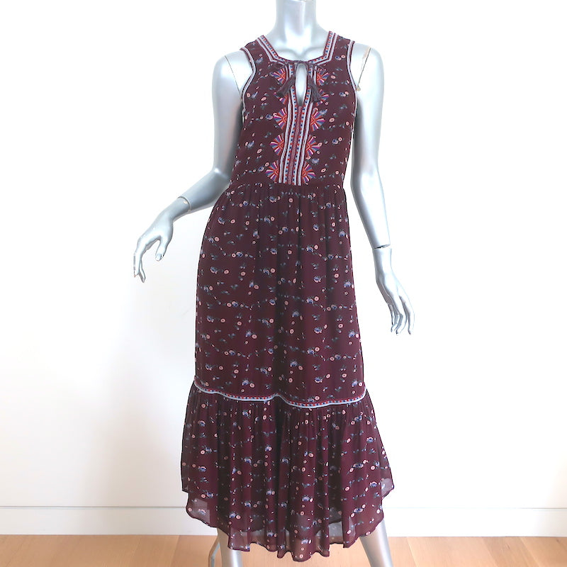 Ulla Johnson Sleeveless Midi Dress Leena Bordeaux Embroidered Chiffon Celebrity Owned Ulla Johnson Sleeveless Midi Dress Leena Bordeaux Embroidered Chiffon Celebrity Owned