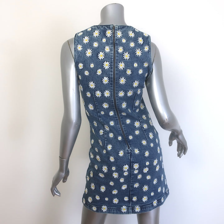 Alice + Olivia Wynell Daisy-Embroidered Denim Mini Dress Medium Wash Size 2 NEW