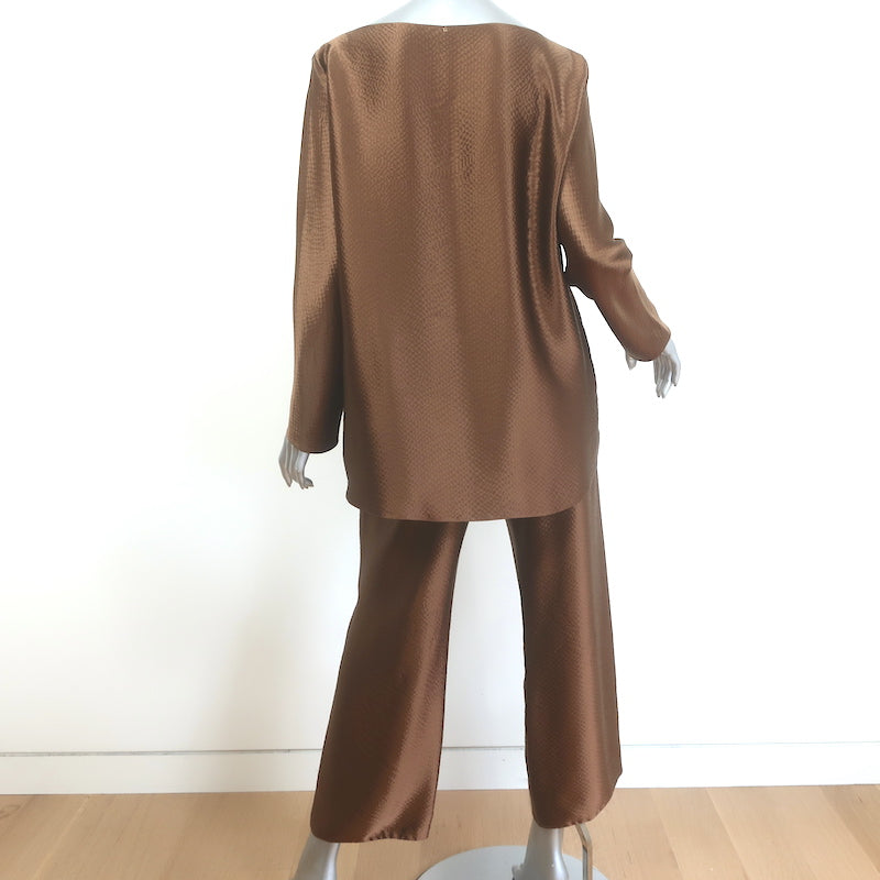 Peter Cohen Hammered Silk Blouse &amp; Cropped Pull-On Pants Set Brown Size Medium