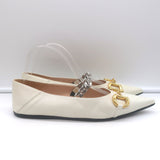 Gucci Deva Chain Strap Horsebit Ballet Flats Ivory Leather Size 39.5