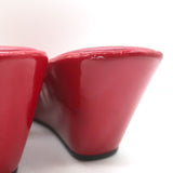 Prada Platform Thong Wedge Sandals Red Patent Leather Size 39.5