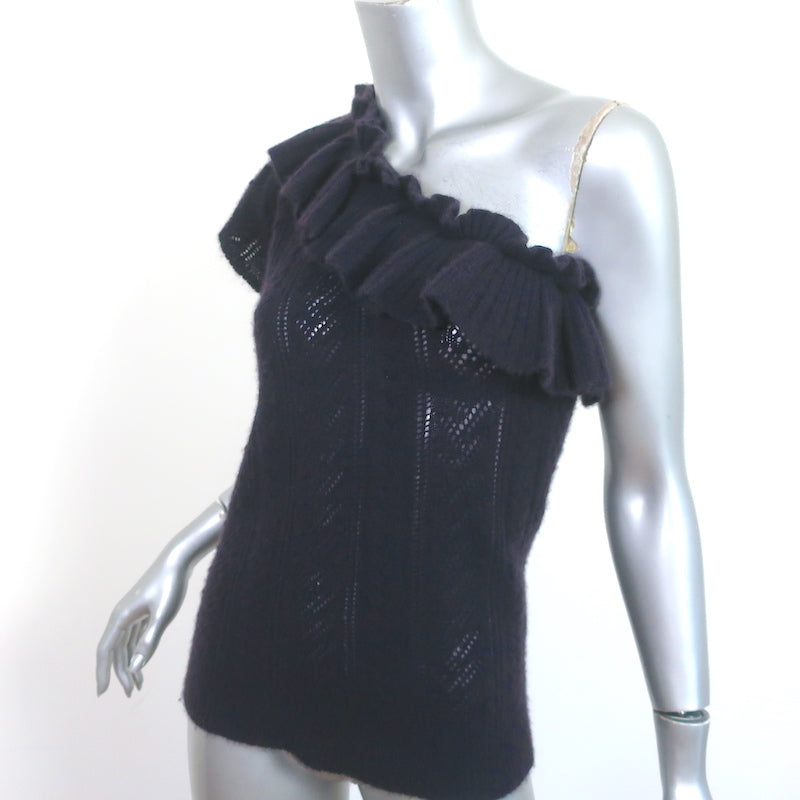 Ulla Johnson Cashmere One Shoulder Top Dark Purple Pointelle Knit Size Small
