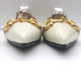 Gucci Deva Chain Strap Horsebit Ballet Flats Ivory Leather Size 39.5
