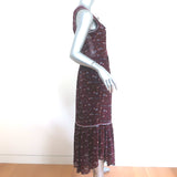 Ulla Johnson Sleeveless Midi Dress Leena Bordeaux Embroidered Chiffon Size 0