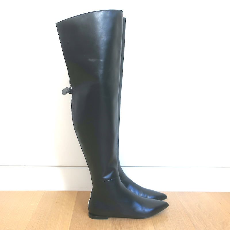 Louis Vuitton Thigh High Flat Boots Black &amp; White Leather Size 38