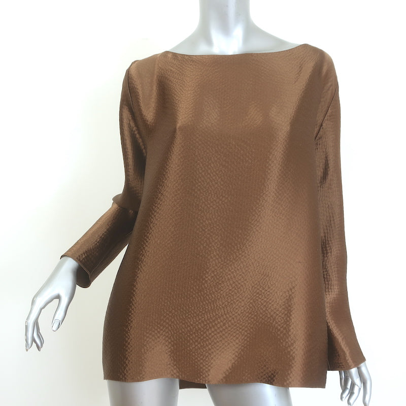 Peter Cohen Hammered Silk Blouse &amp; Cropped Pull-On Pants Set Brown Size Medium