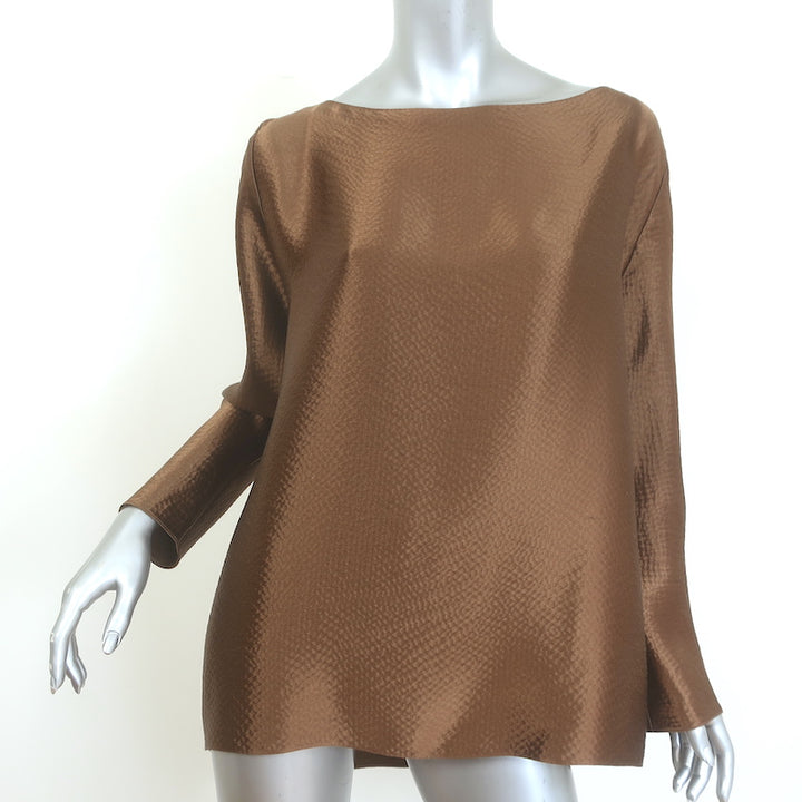 Peter Cohen Hammered Silk Blouse &amp; Cropped Pull-On Pants Set Brown Size Medium