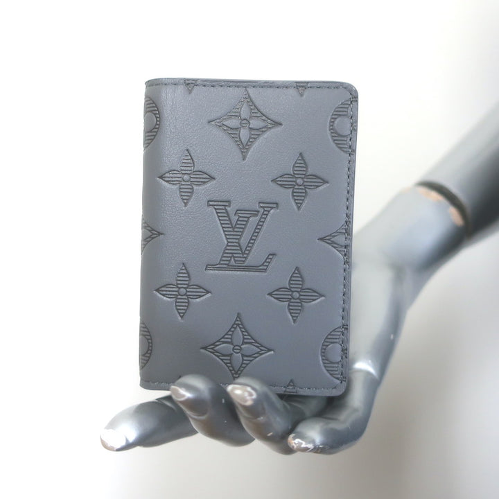 Louis Vuitton Monogram Shadow Pocket Organizer Wallet Gray Leather NEW