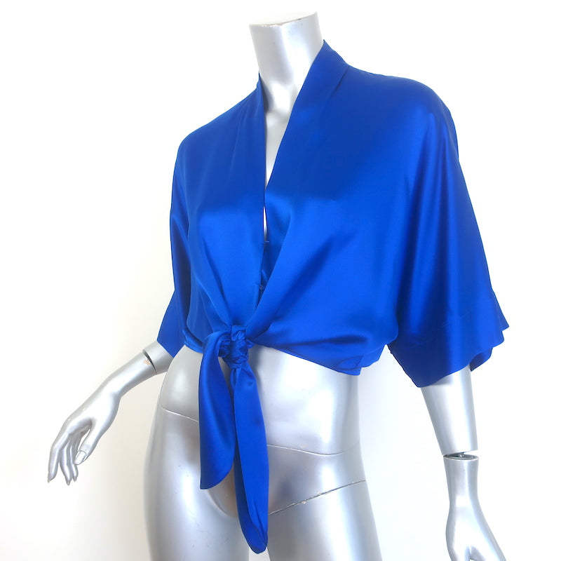 The Sei Dolman Tie-Front Blouse Electric Blue Silk Satin Size 0