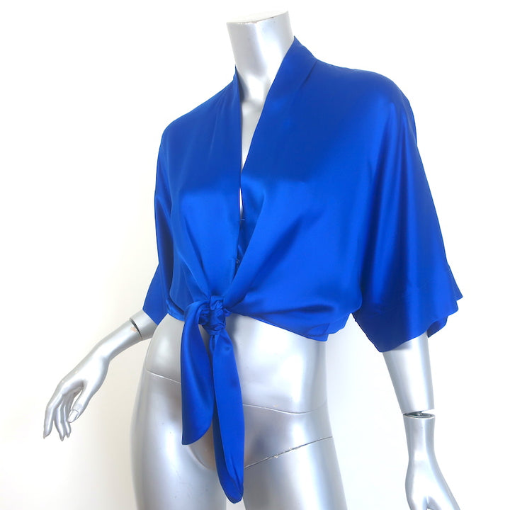 The Sei Dolman Tie-Front Blouse Electric Blue Silk Satin Size 0