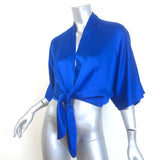 The Sei Dolman Tie-Front Blouse Electric Blue Silk Satin Size 0