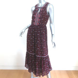 Ulla Johnson Sleeveless Midi Dress Leena Bordeaux Embroidered Chiffon Size 0