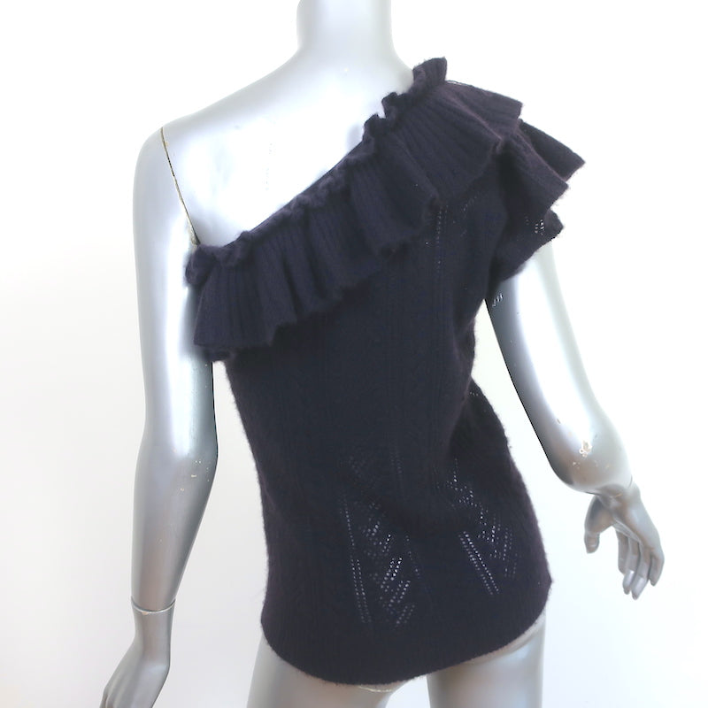 Ulla Johnson Cashmere One Shoulder Top Dark Purple Pointelle Knit Size Small