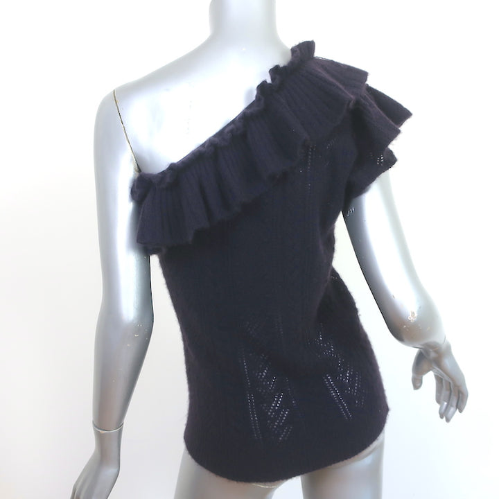 Ulla Johnson Cashmere One Shoulder Top Dark Purple Pointelle Knit Size Small
