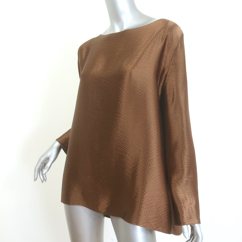 Peter Cohen Hammered Silk Blouse &amp; Cropped Pull-On Pants Set Brown Size Medium