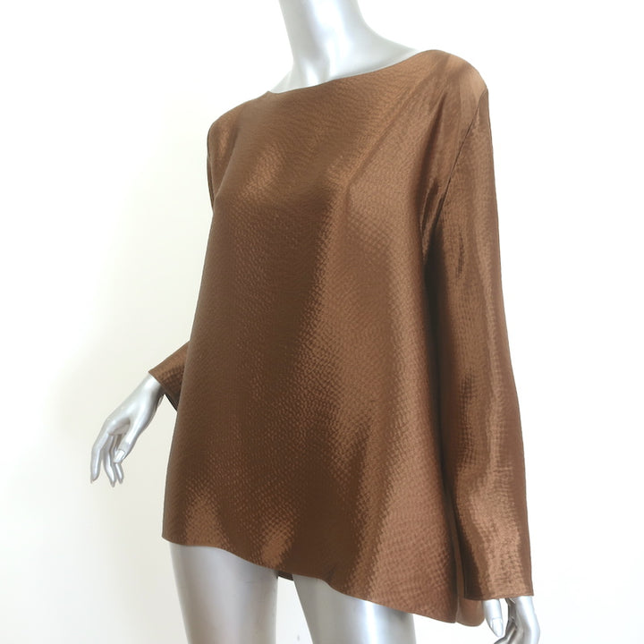 Peter Cohen Hammered Silk Blouse &amp; Cropped Pull-On Pants Set Brown Size Medium
