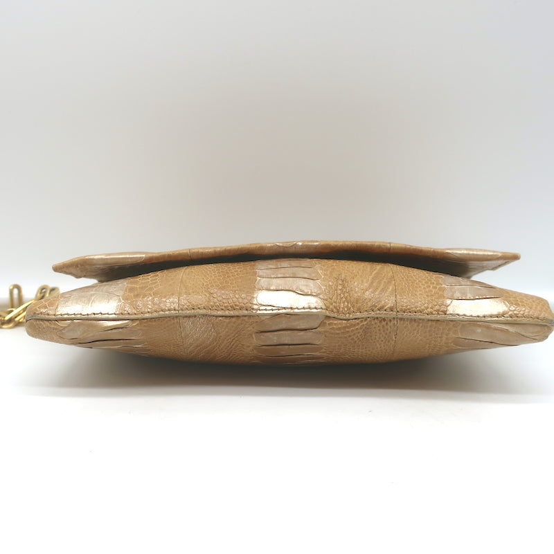Gucci Snakeskin Chain Strap Mini Evening Bag Beige/Gold