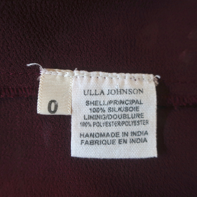 Ulla Johnson Sleeveless Midi Dress Leena Bordeaux Embroidered Chiffon Size 0