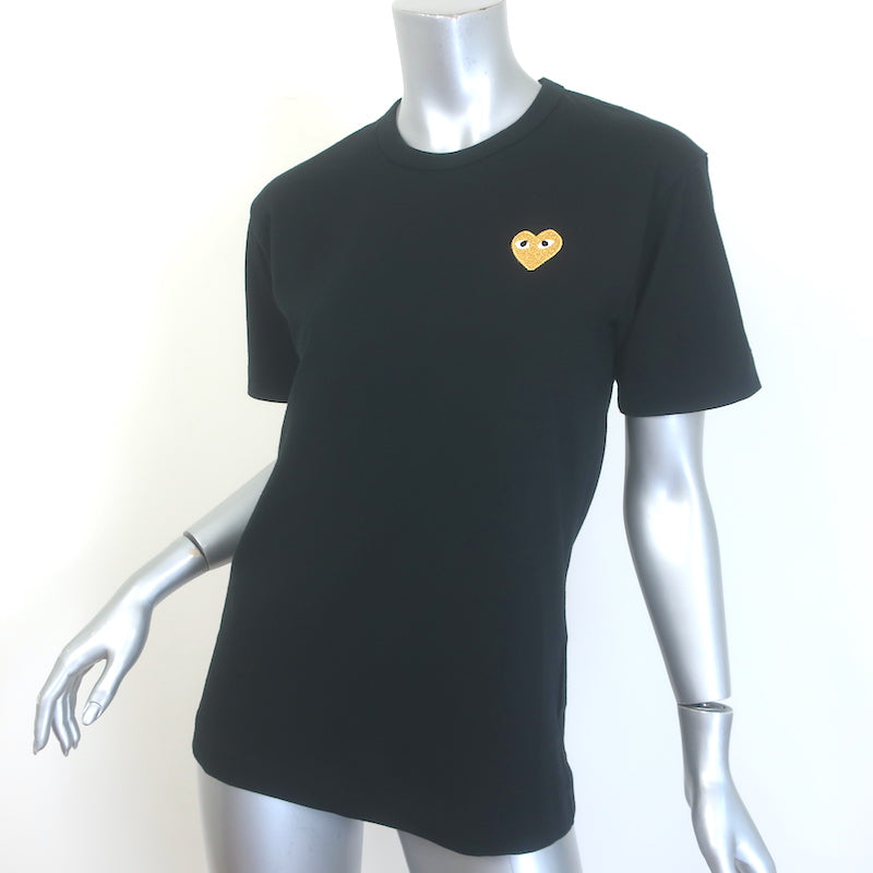 PLAY Comme des Garcons Gold Heart T-Shirt Black Cotton Size Small NEW
