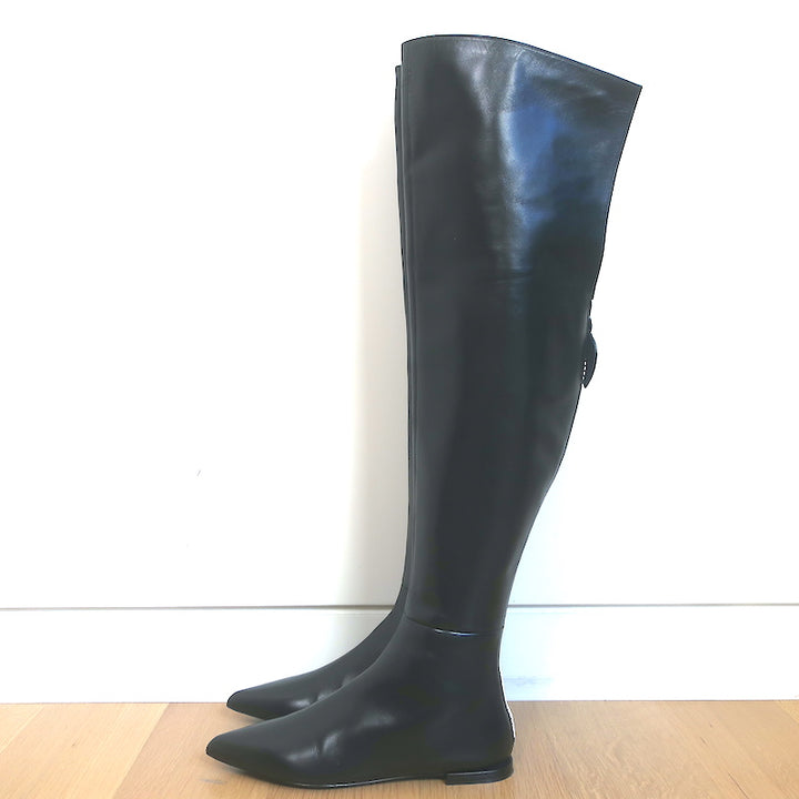 Louis Vuitton Thigh High Flat Boots Black &amp; White Leather Size 38