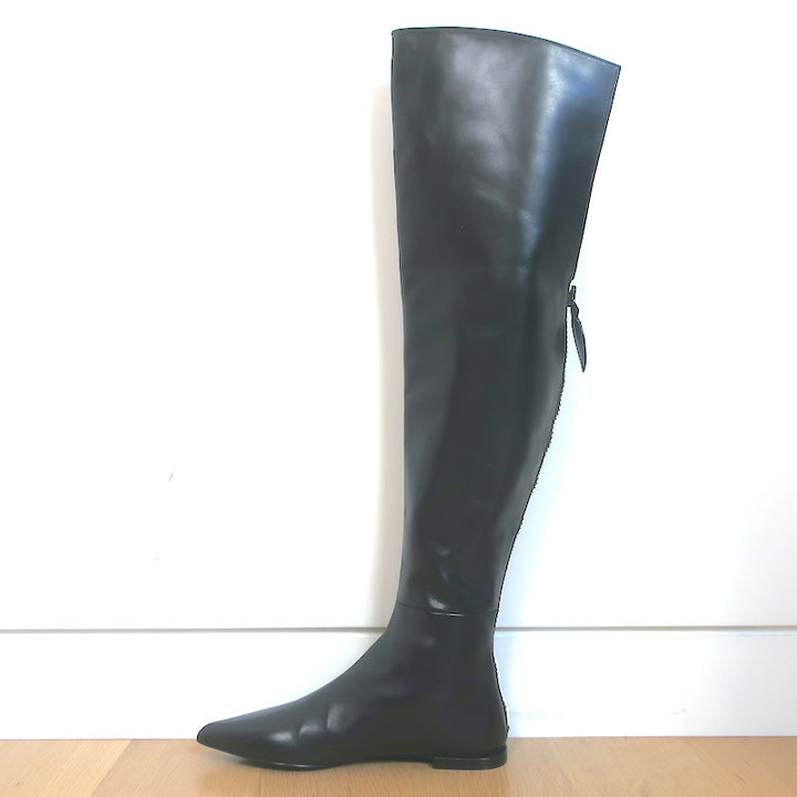 Louis Vuitton Thigh High Flat Boots Black &amp; White Leather Size 38