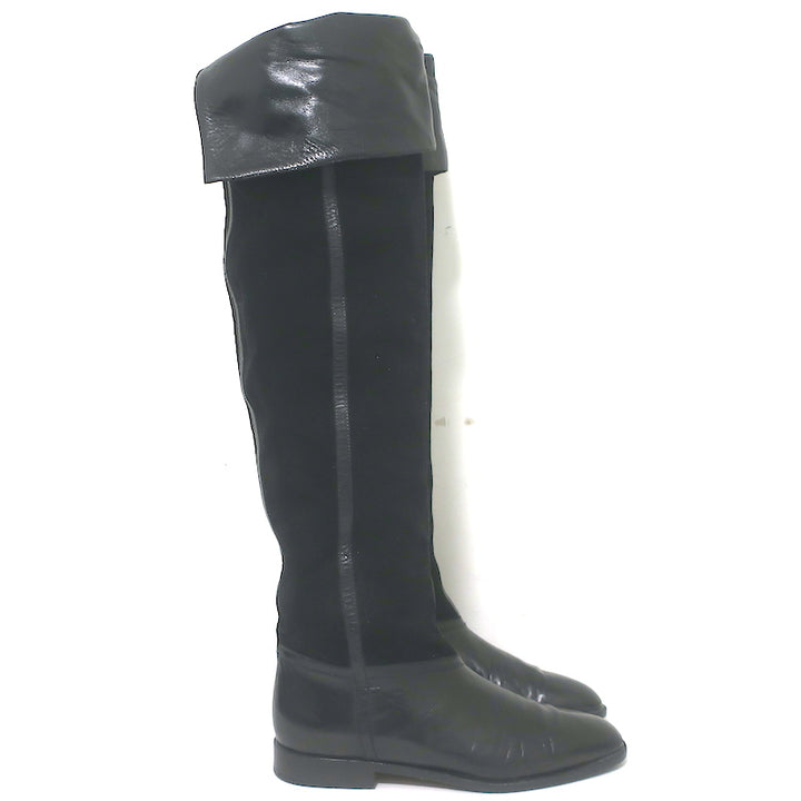 Vintage Bottega Veneta Over the Knee Flat Boots Black Leather &amp; Suede Size 38