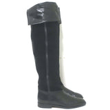 Vintage Bottega Veneta Over the Knee Flat Boots Black Leather & Suede Size 38