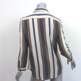 The Row Striped Shirt Jorty Brown/Cream Silk Size 8 Long Sleeve Blouse