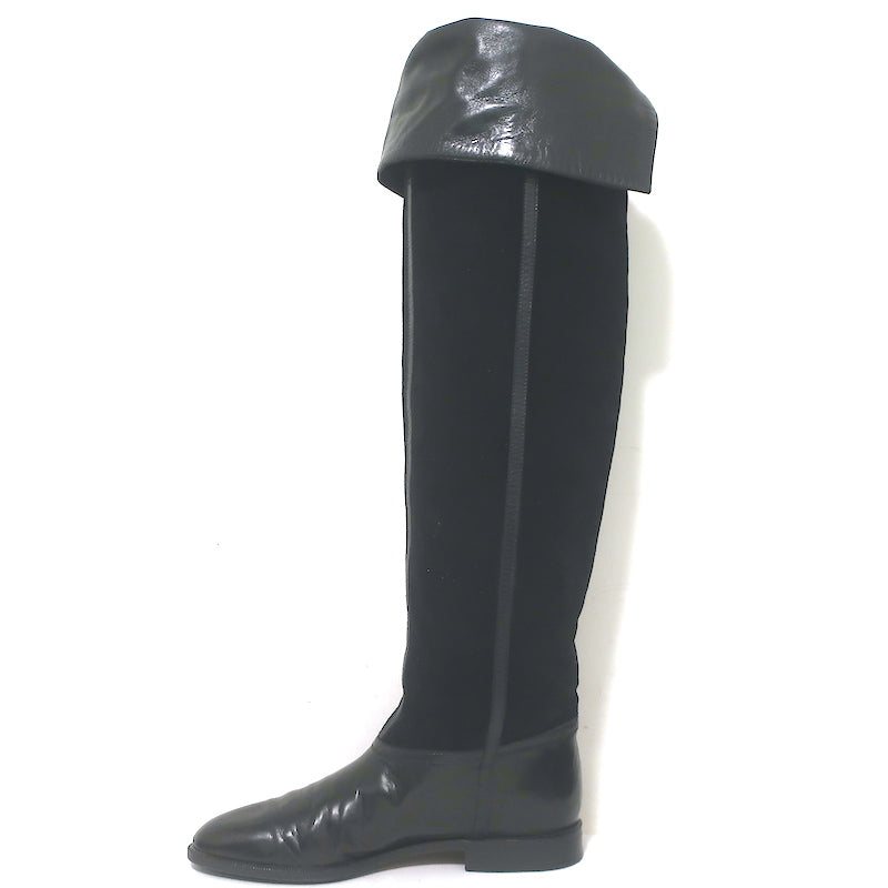 Vintage Bottega Veneta Over the Knee Flat Boots Black Leather &amp; Suede Size 38