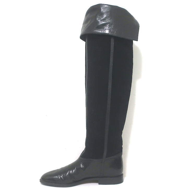 Vintage Bottega Veneta Over the Knee Flat Boots Black Leather &amp; Suede Size 38