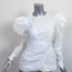 GANNI Puff Sleeve Top White Ruched Cotton Size 36 Long Sleeve Blouse