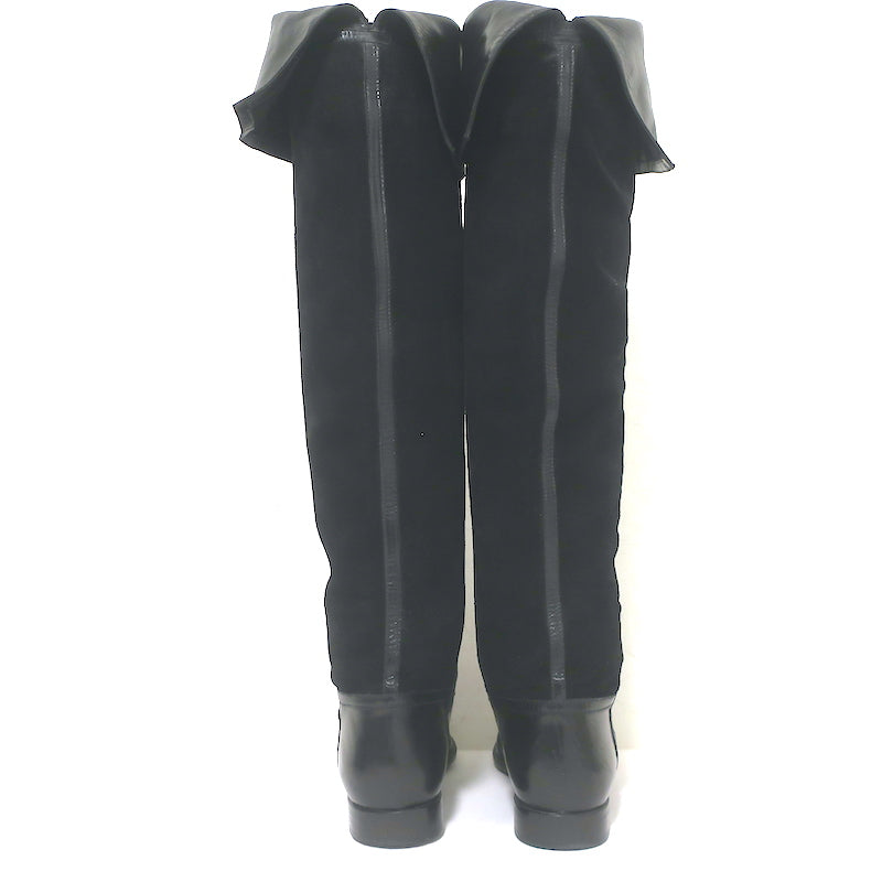 Vintage Bottega Veneta Over the Knee Flat Boots Black Leather &amp; Suede Size 38