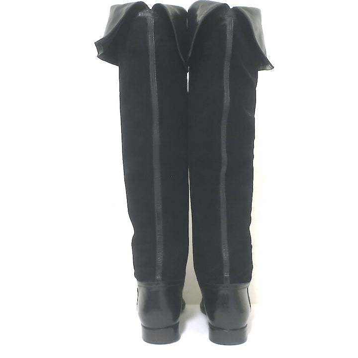 Vintage Bottega Veneta Over the Knee Flat Boots Black Leather &amp; Suede Size 38