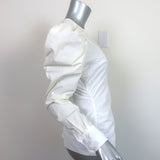 GANNI Puff Sleeve Top White Ruched Cotton Size 36 Long Sleeve Blouse