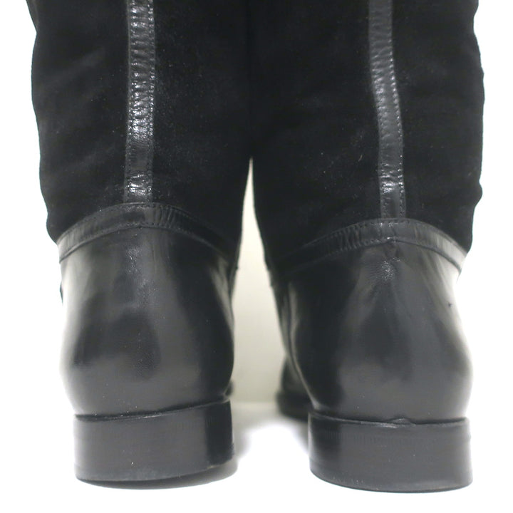 Vintage Bottega Veneta Over the Knee Flat Boots Black Leather &amp; Suede Size 38