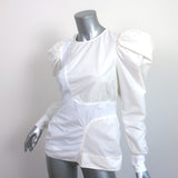 GANNI Puff Sleeve Top White Ruched Cotton Size 36 Long Sleeve Blouse