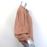 Ulla Johnson Clemens Tie-Neck Blouse Fawn Beige Crepe Size 2 Blouson Sleeve Top