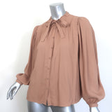 Ulla Johnson Clemens Tie-Neck Blouse Fawn Beige Crepe Size 2 Blouson Sleeve Top